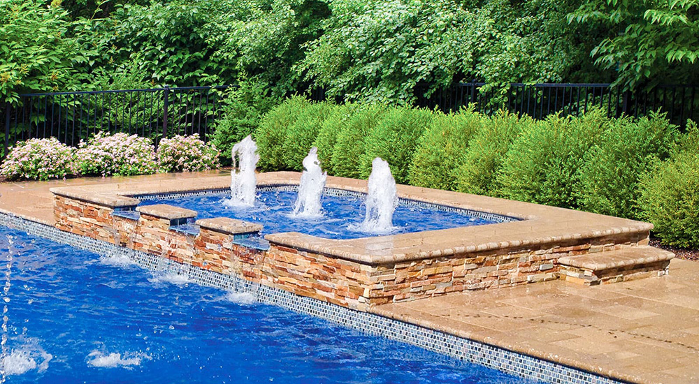 The Mercury fiberglass Tanning Ledge by Imagine Pools.